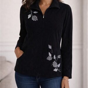 Southern Lady Black Blazer with Silver Leaf Accents